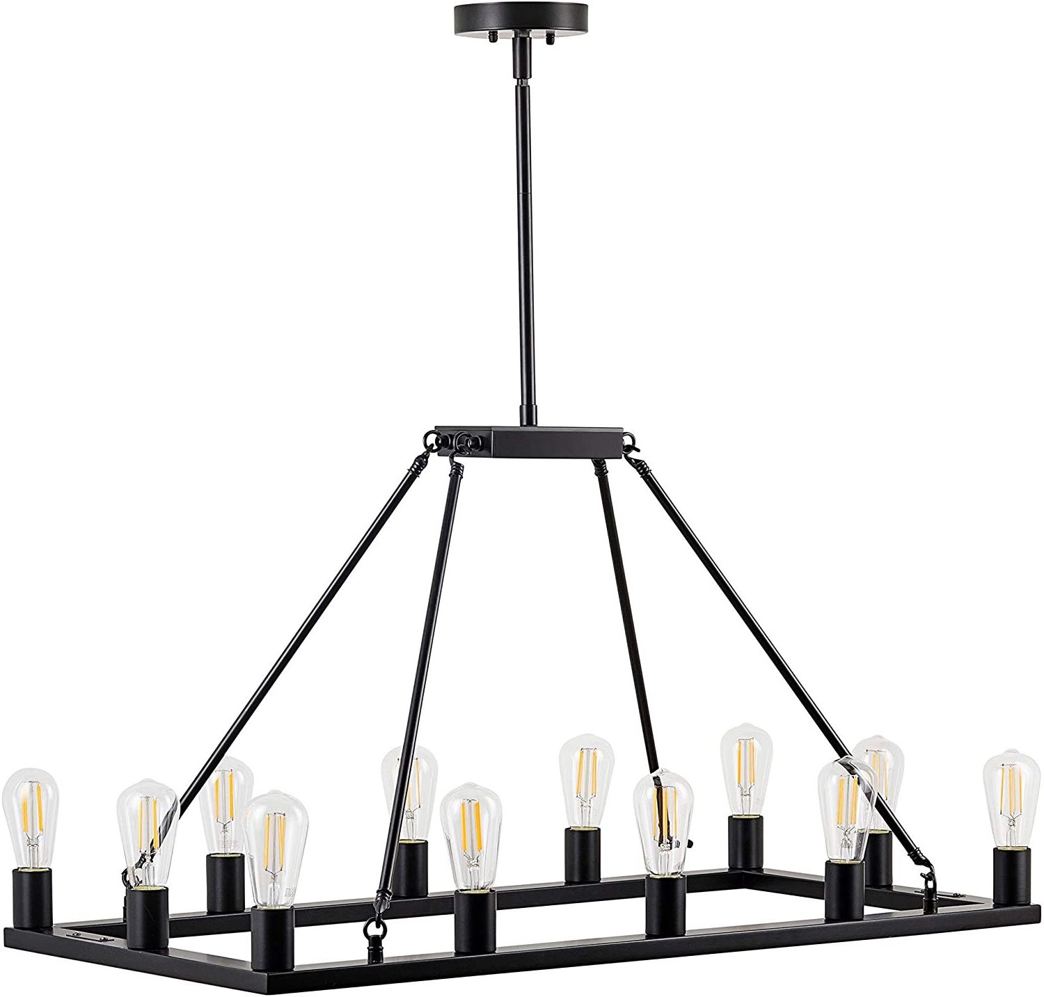 Rectangular Black Wagon Wheel Chandelier - Farmhouse Rustic Dining Room Hanging Lighting Fixture