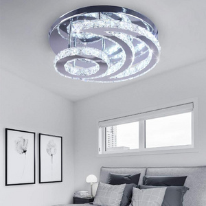 LED Moon Crystal Ceiling Light Cool White Pendant Lighting Flush Mount Fixture for Bedroom Living Room Modern Crystal Chandelier