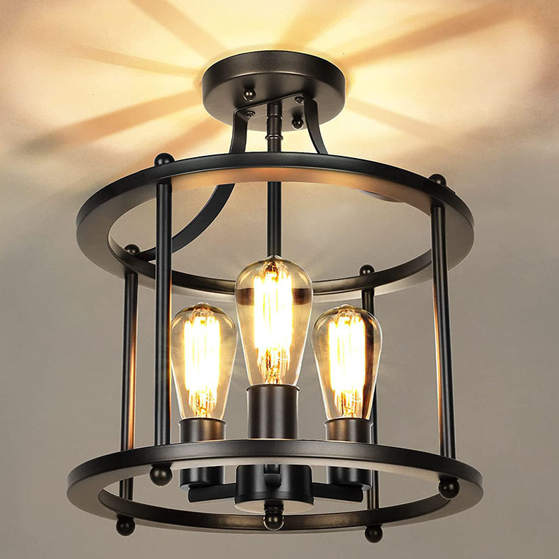 Farmhouse Vintage Ceiling Light Fixture for Hallway Kitchen Bedroom Black Flush Mount Ceiling Light