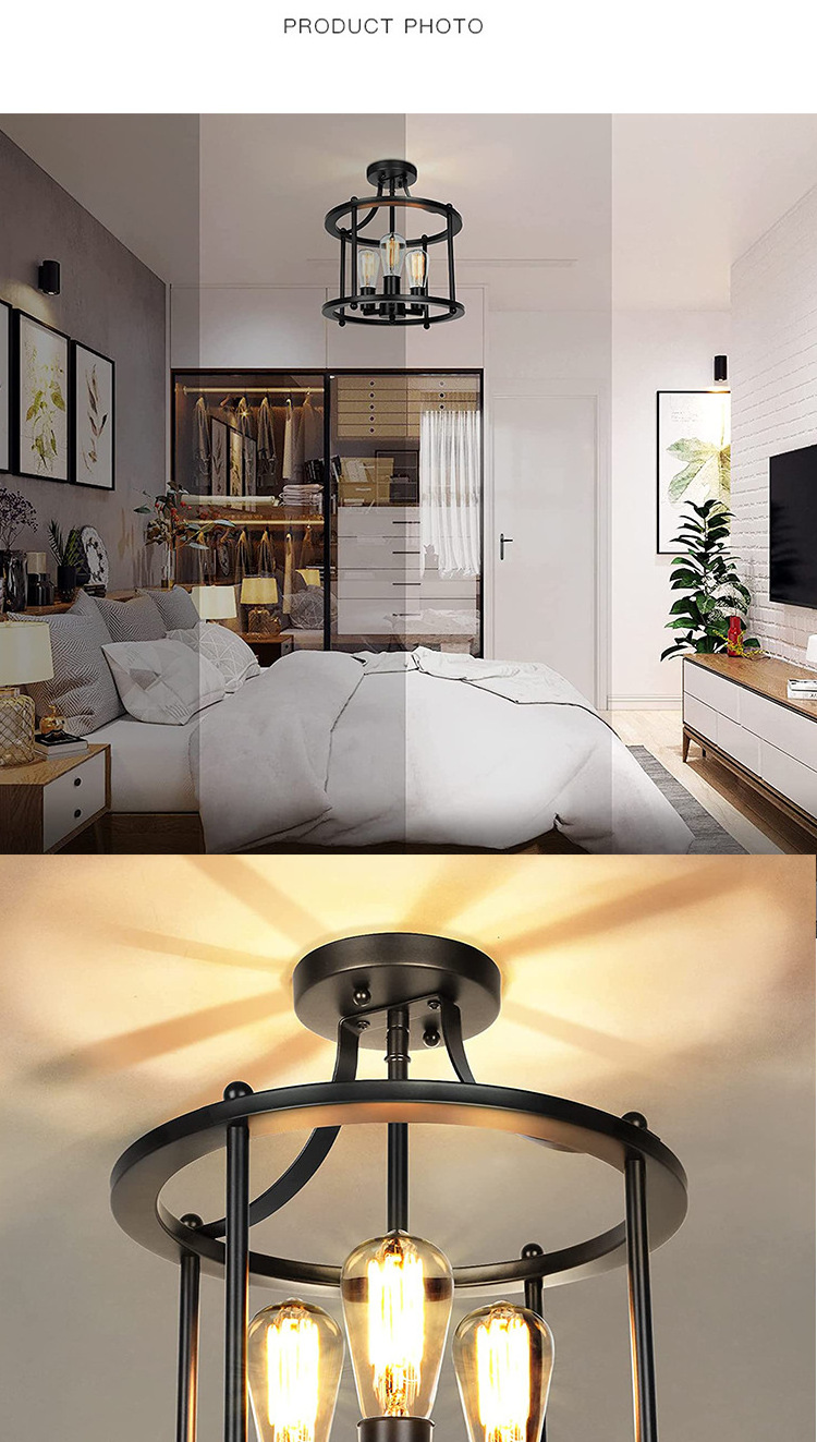 Farmhouse Vintage Ceiling Light Fixture for Hallway Kitchen Bedroom Black Flush Mount Ceiling Light