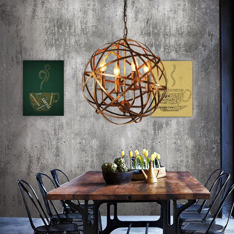 Industrial Hanging Lights Metal Globe Vintage Pendant Light Fixture for Living Room, Kitchen, Dining Room Pendant Light