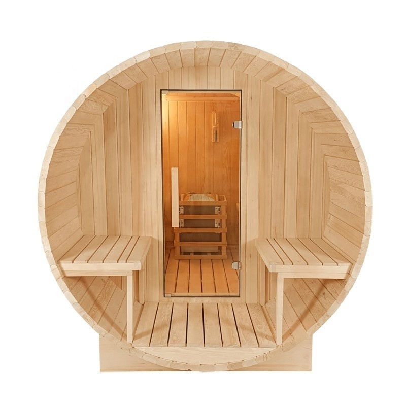 Round Outdoor 6 Person Hemlock Wet Steam Wood Barrel Sauna