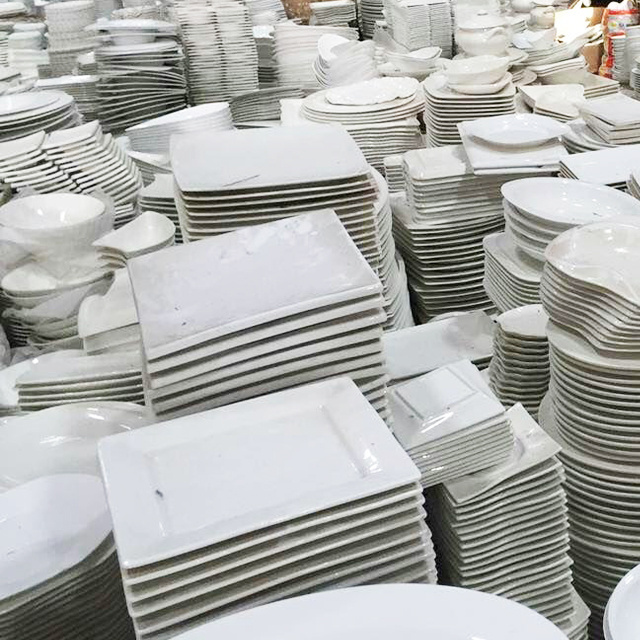 Savall Factory Bulk Sell Stocked White  Ceramic Plate Porcelain Plain White Plate Sell By Ton Ceramic Plate & ceramic dish