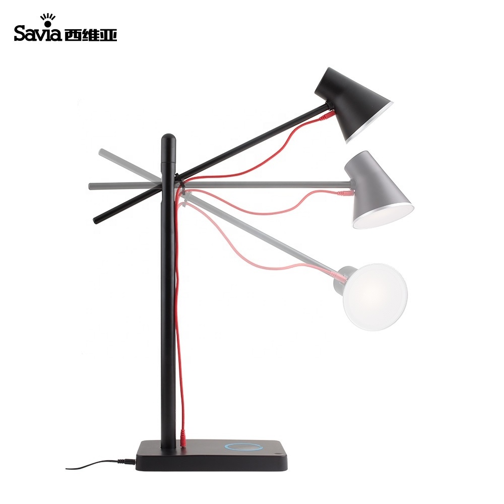 Savia Modern LED Desk Table Lamp Flexible Adjustable Swing Arm Reading Light Black And White For Study Room Hotel Office