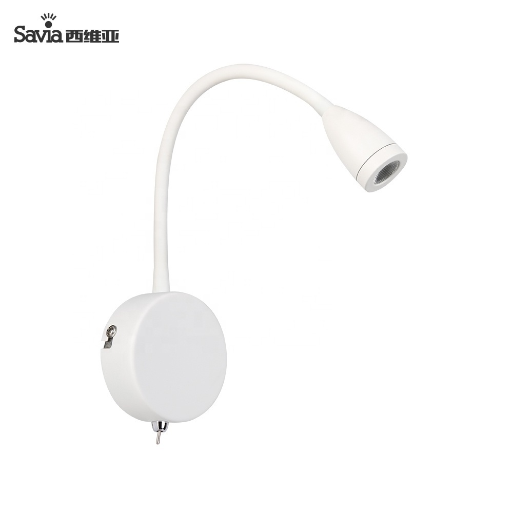 Savia Flexible Gooseneck LED Wall Reading Light Wall Mounted Bedside Lamp 3000K With Switch for Bedroom Office Workbench Hotel