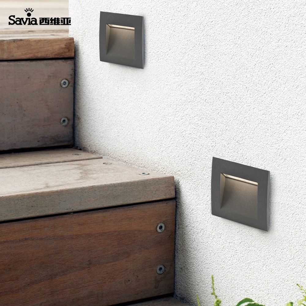 Savia LED square wall recessed brick lights waterproof IP65 aluminum outdoor stair step light guide lamp for garden hallway step