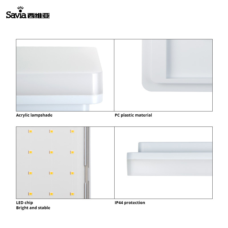 Savia Bathroom Balcony Hallway LED 15w Square Ceiling Light IP44 Waterproof Acrylic Surface Flush Mounted Wall Lamp