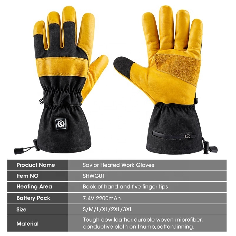 Winter Heated General Utility Work Labour Protection Gloves All-Purpose Performance Fit Durable Machine Washable Large Black