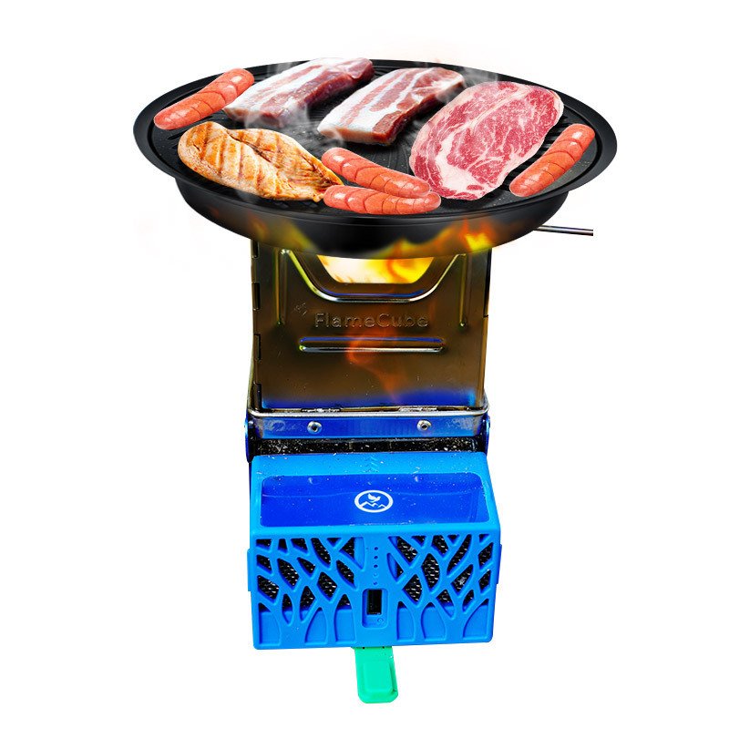 Top Light Weight Automatic Outdoor Mini Flame Cube Electric Stove Portable Foldable Camping Wood Stove