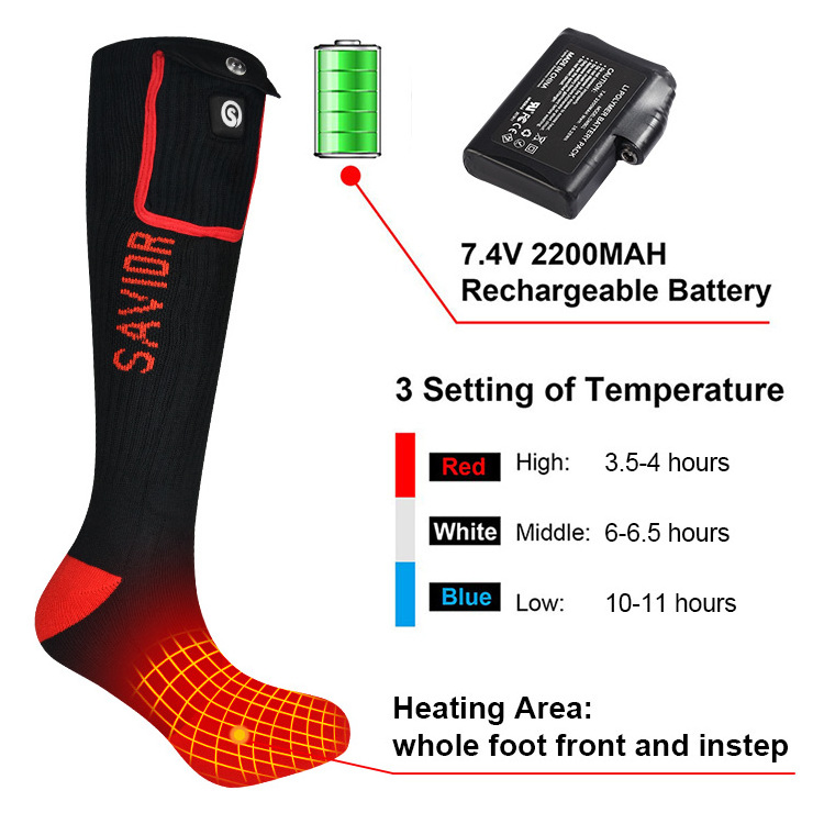 Winter Thermal Sports Self Heating Foot Warmer Skiing Heated Holders Socks With Rechargeable Electric Battery