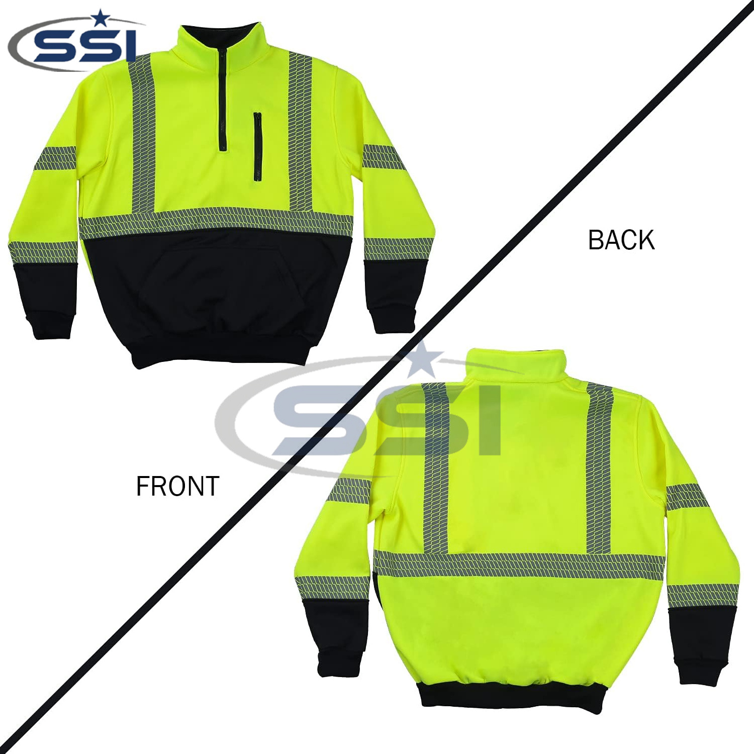 Hi Vis Safety Reflective Sweatshirt for Men ANSI Class 3 High Visibility Fleece 1/4 Zipper Jacket No Hood Yellow