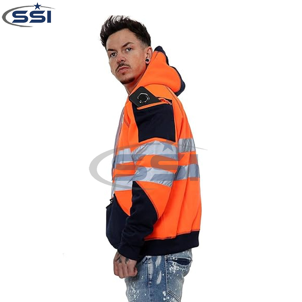 Men's Hi-Vis Hoodie Safety Hoodie Work Construction High Visibility Reflective Safety Clothing Security Guard Winter Jacket