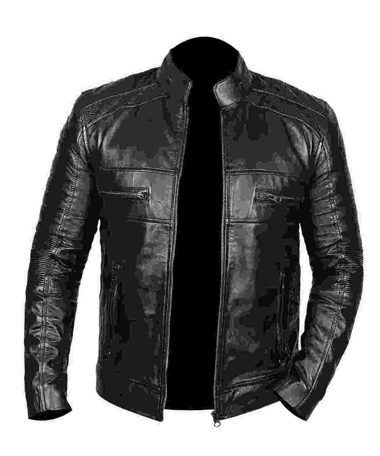 High Quality Custom Design  Zipper Pocket Men's Leather Jackets