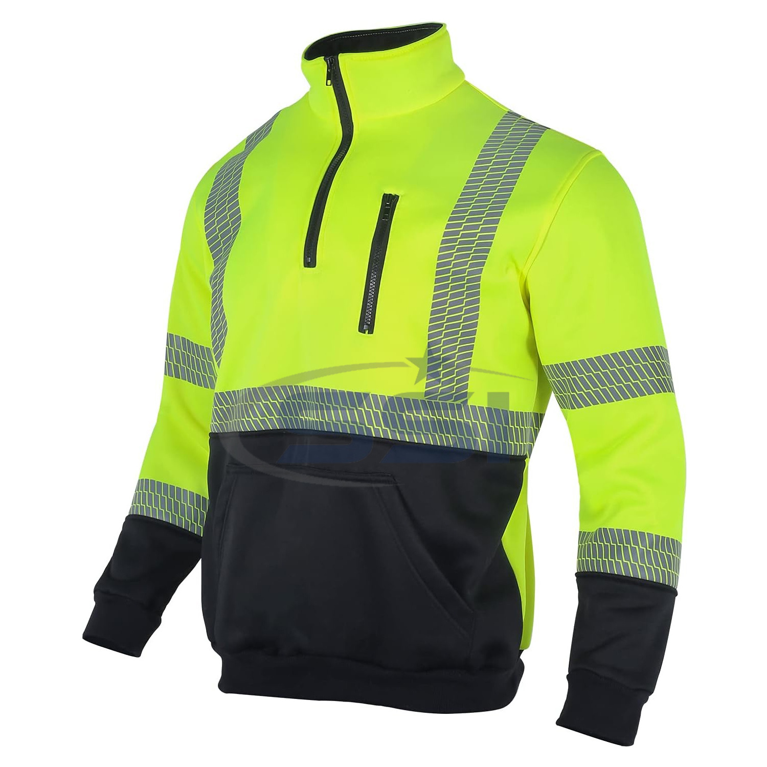 Hi Vis Safety Reflective Sweatshirt for Men ANSI Class 3 High Visibility Fleece 1/4 Zipper Jacket No Hood Yellow