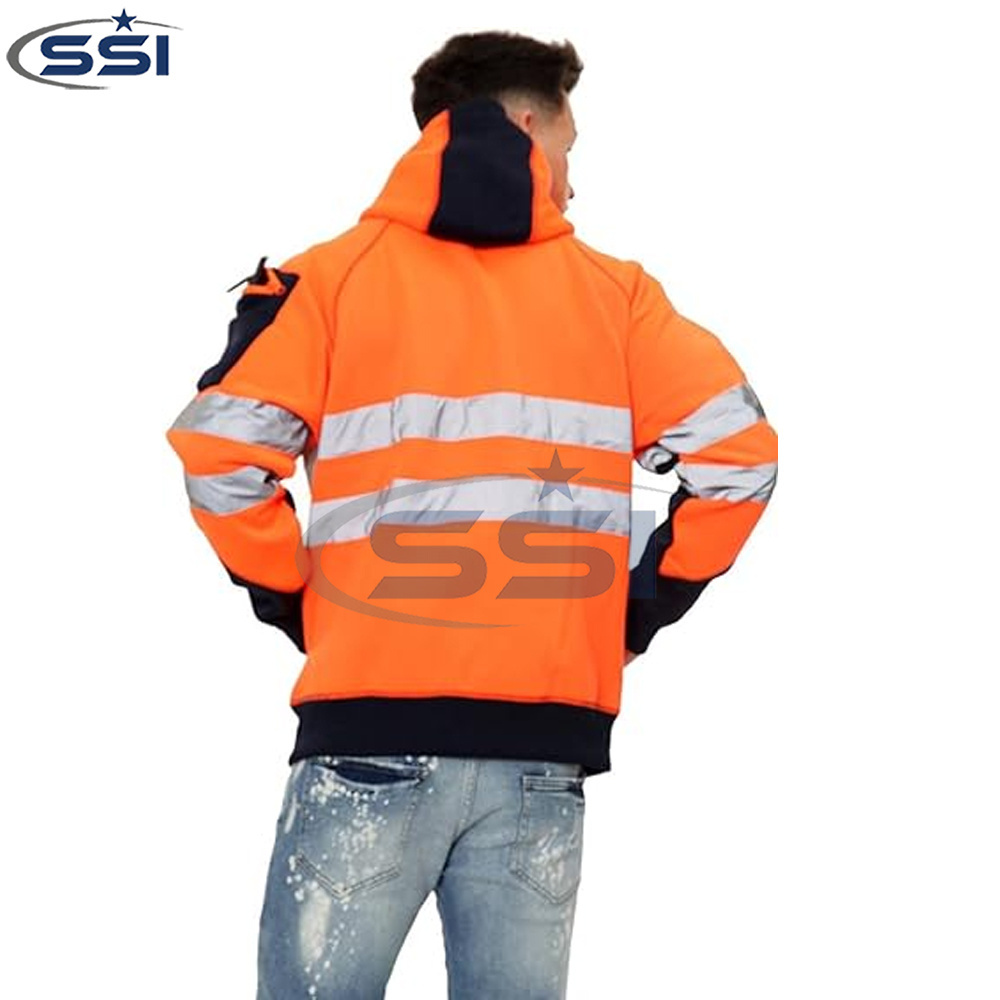 Men's Hi-Vis Hoodie Safety Hoodie Work Construction High Visibility Reflective Safety Clothing Security Guard Winter Jacket