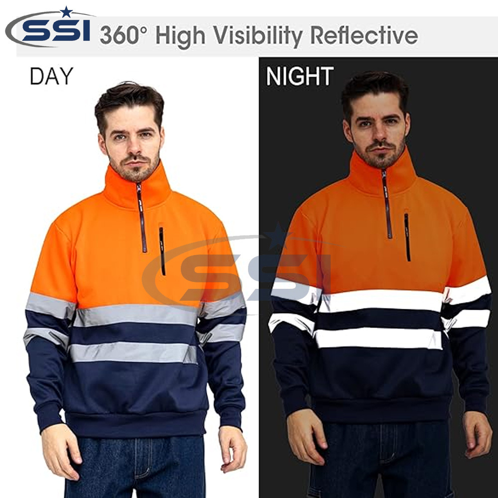 High Visibility Safety Reflective Two Tone Sweatshirt for Men ASIN Class 2 Hi Vis 1/4 Zipper Workwear Reflective Straps