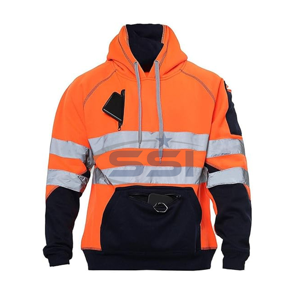 Men's Hi-Vis Hoodie Safety Hoodie Work Construction High Visibility Reflective Safety Clothing Security Guard Winter Jacket