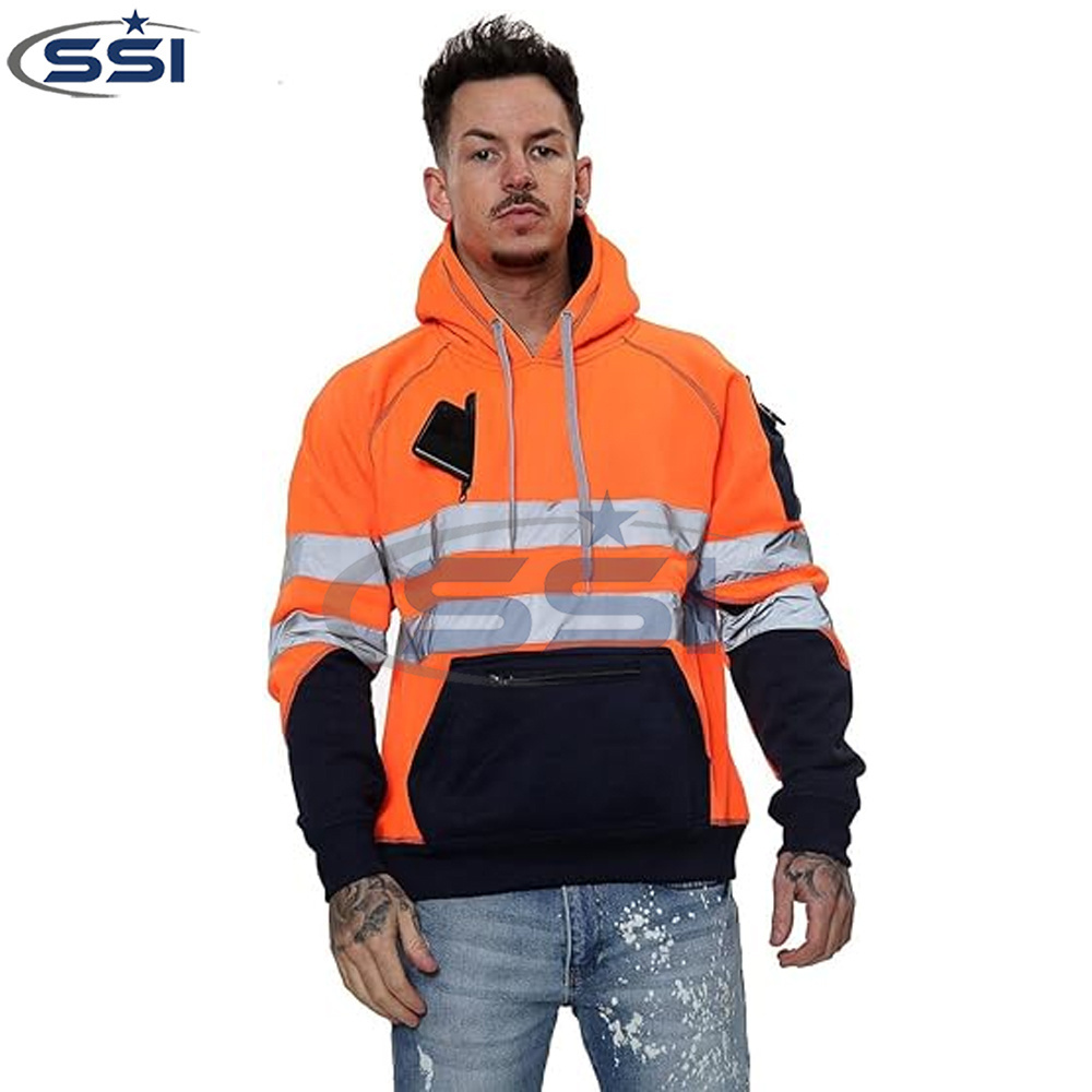 Men's Hi-Vis Hoodie Safety Hoodie Work Construction High Visibility Reflective Safety Clothing Security Guard Winter Jacket