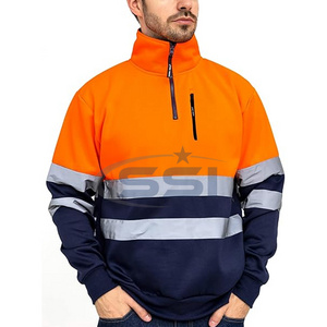 High Visibility Safety Reflective Two Tone Sweatshirt for Men ASIN Class 2 Hi Vis 1/4 Zipper Workwear Reflective Straps