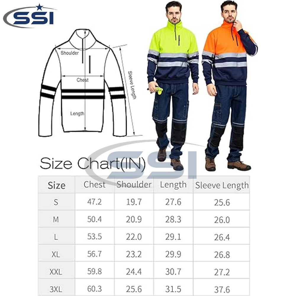 High Visibility Safety Reflective Two Tone Sweatshirt for Men ASIN Class 2 Hi Vis 1/4 Zipper Workwear Reflective Straps