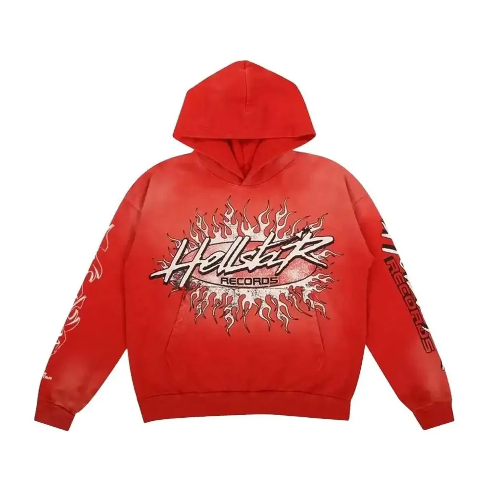 Red Pullover Hoodie Sweatshirt Hellstar Hoodie Hip Hop EMO Clothes 3d Puff Printing Custom Full Face Zip Up Streetwear Hoodie