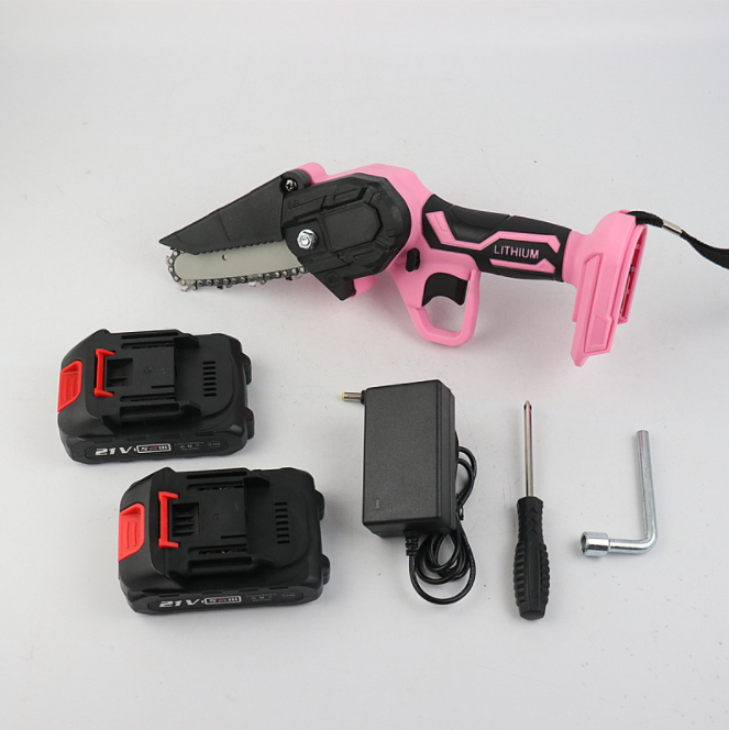 4 Inch Handheld Pruner Battery 21V Rechargeable Portable Mini Electric Chainsaw With Brush Motor