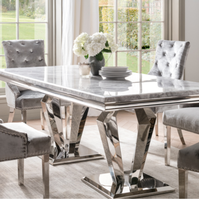 Luxury Grey Marble top Dining table set Rectangle tables crushed diamond dinning room furniture