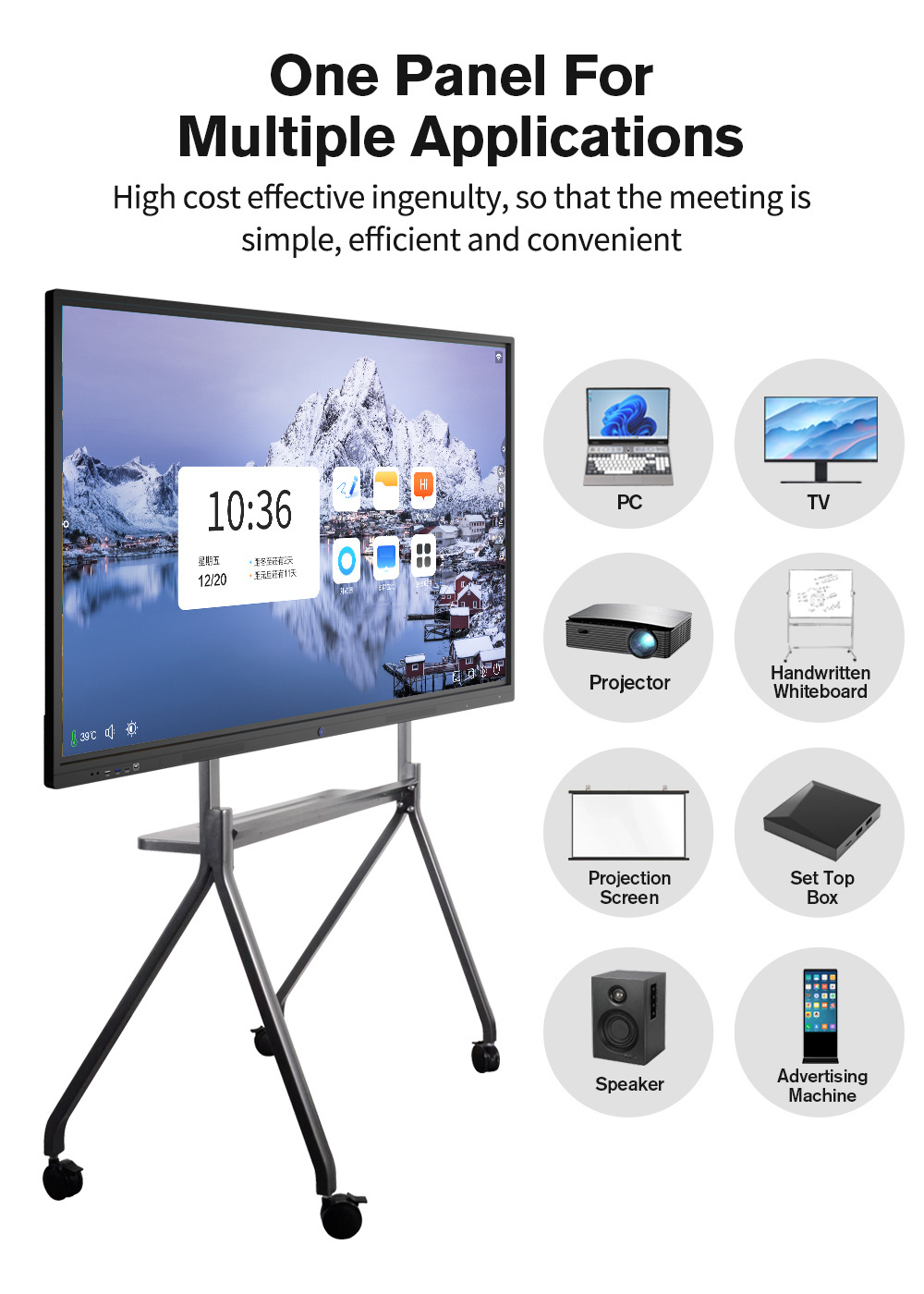 75 Inch Whiteboard Writing Smart Interactive Flat Panel Mobile Interactive Blackboard Smart Technology for School Android 11.0