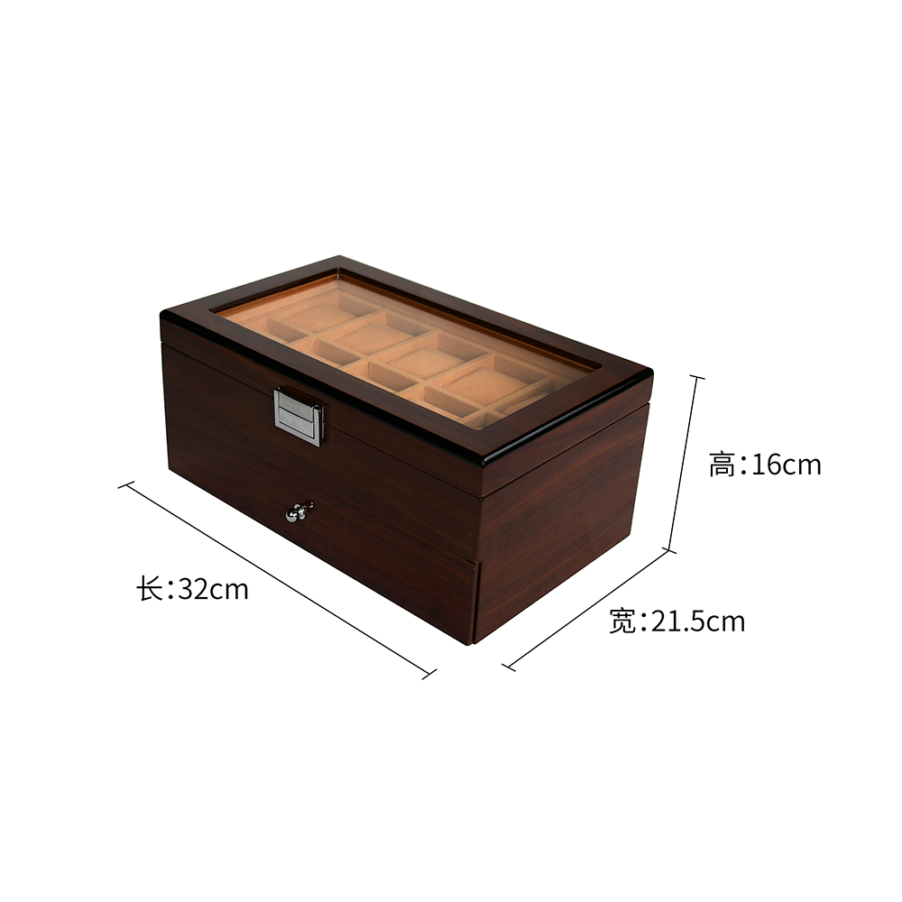 Luxury High Gloss Wooden Packaging Box Custom Logo Nature Watch Gift Box Display Case With Lock