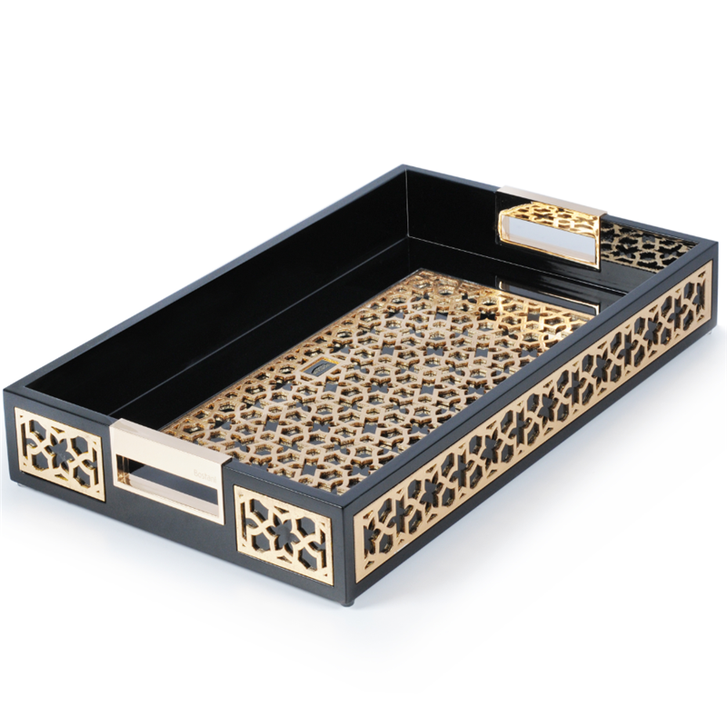 Sawtru wooden gold foil tray with wooden blank wood serving tray