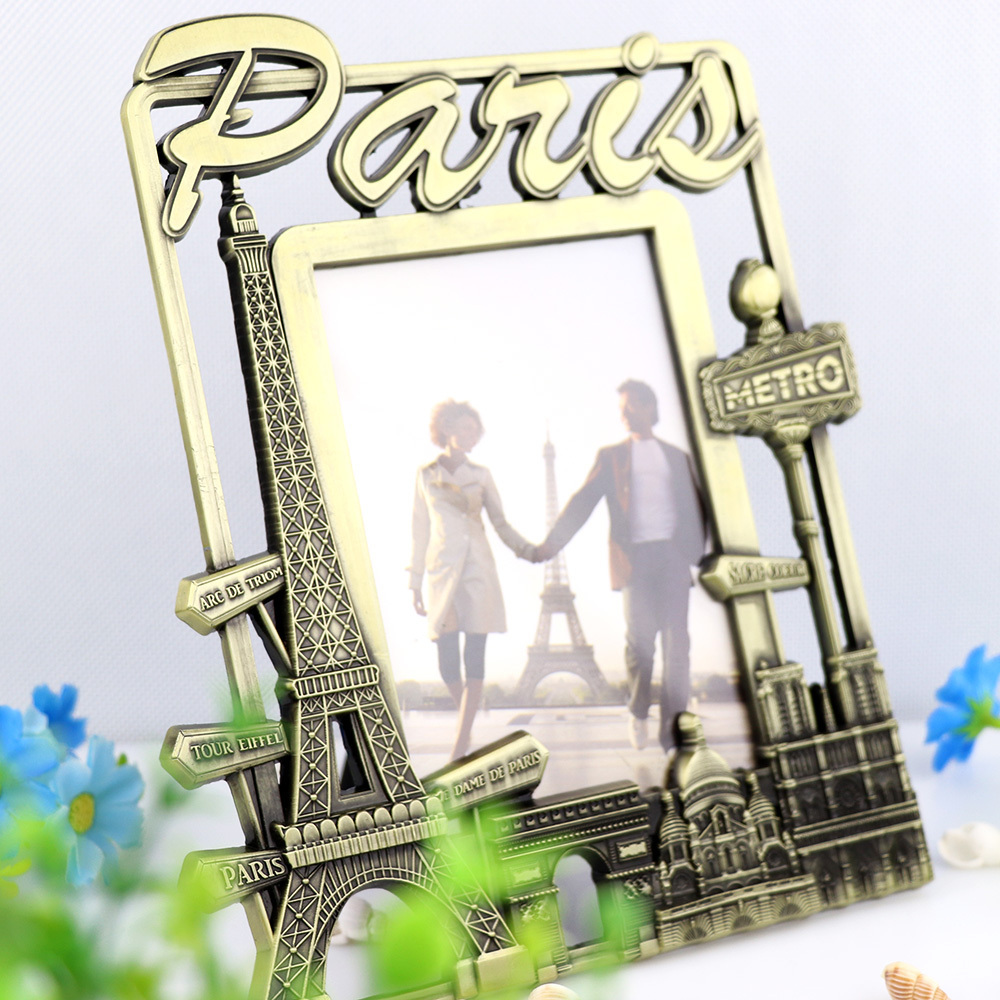 Custom Design Metal Crafts Classic Zinc Alloy Paris Souvenir Gift Metal Picture Photo Frame