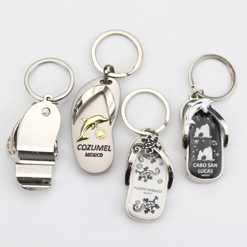 Wholesale Custom Logo Epoxy Sticker Nickel Slipper Shaped Metal Bottle Opener Keychain