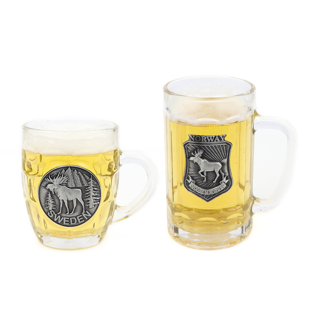 Wholesale Manufacturer Customized Logo Souvenir Glass Beer Stein Mug with Handle