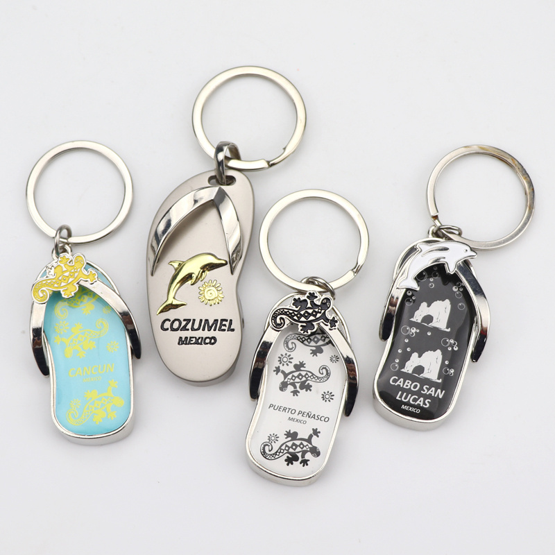 Wholesale Custom Logo Epoxy Sticker Nickel Slipper Shaped Metal Bottle Opener Keychain