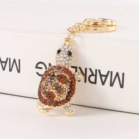 New Design Cute Tourist Beach Souvenir Metal Crystal Keychain 3D Rhinestone Sea Turtle Keychain