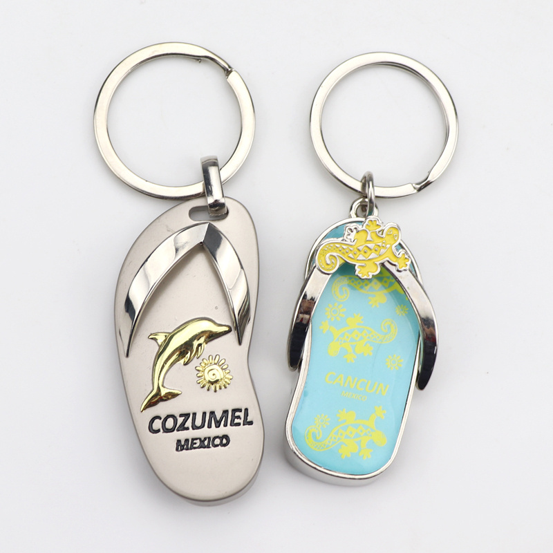 Wholesale Custom Logo Epoxy Sticker Nickel Slipper Shaped Metal Bottle Opener Keychain