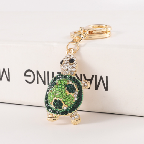 New Design Cute Tourist Beach Souvenir Metal Crystal Keychain 3D Rhinestone Sea Turtle Keychain