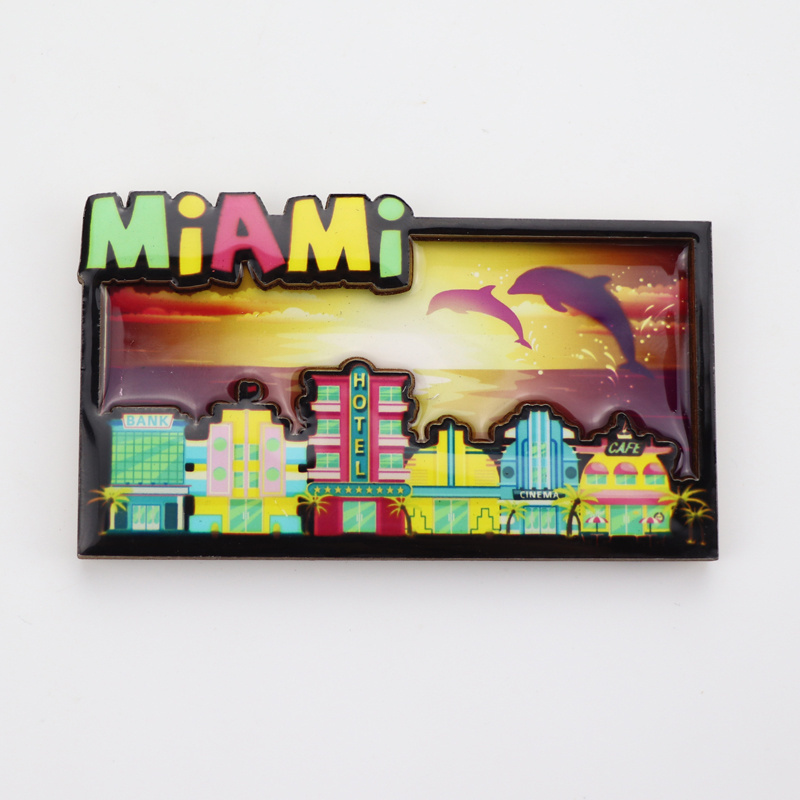 Custom Design Square Shape MDF Tourist Miami Beach Souvenir 3D Wood Fridge Magnet