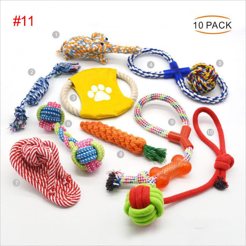 Custom Cat Pet Dog Chew Toy 10 11 12 Pack Set Ball Rubber Cotton Rope Squeaky Dog Chew Toy