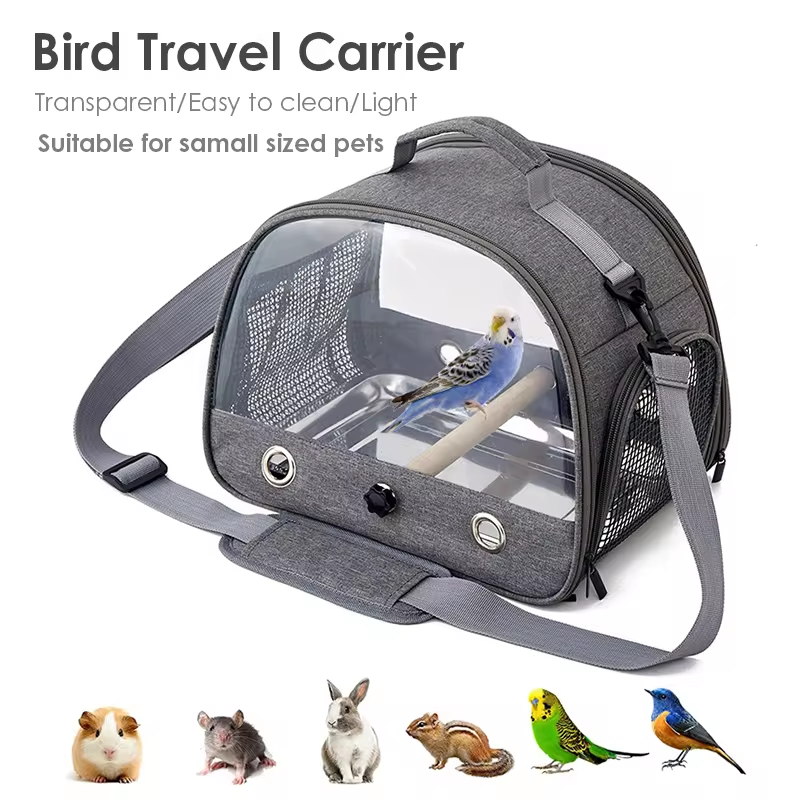 Customize Airline Approved Transparent Breathable Net Mesh Parrot Travel Cage Portable Pet Bird Carrier Tote Bag