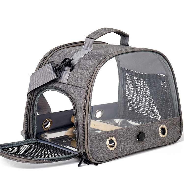 Customize Airline Approved Transparent Breathable Net Mesh Parrot Travel Cage Portable Pet Bird Carrier Tote Bag