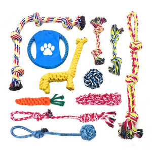 Custom Cat Pet Dog Chew Toy 10 11 12 Pack Set Ball Rubber Cotton Rope Squeaky Dog Chew Toy