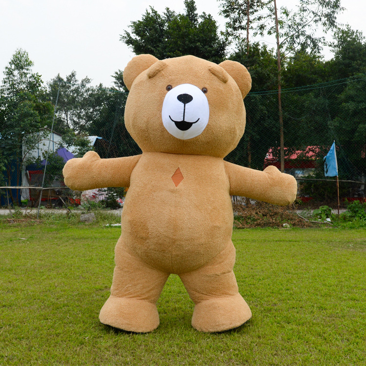 2.6m Inflatable Brown Teddy Bear Costume Customize Adult Suitable Mascot Animal with Blower Unisex Silver Gold Mesh Costumes