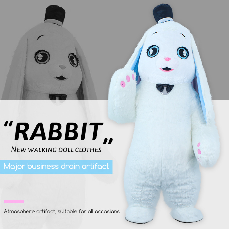 Inflatable Long ear Rabbit Blue bunny Clothing Plush Wearable Costume Mascot for Adult