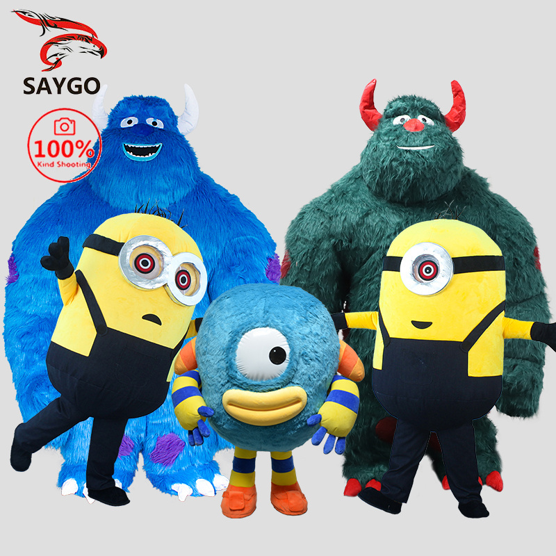 Saygo In Stock CE 2M/2.6M Inflatable Blue Monster Cartoon Character Minion Mascot Costume Cosplay Suit For Christmas