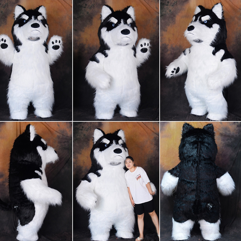 SAYGO Inflatable Halloween Long Fur Dog Fursuit Mascot Costume Suit Adult Funny Suit Party Cosplay Costume