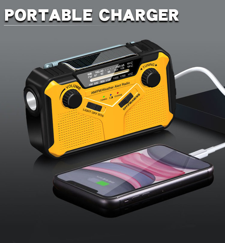 Weather Radio with AM.FM  SOS flash torch 3000mAh power bank Emergency Solar Hand Crank radio