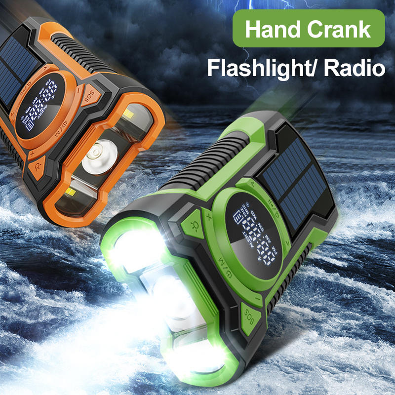 LED Flashlight 5000mah Power Bank IPX5 Emergency Radio Hand Crank Solar weather portable Radio am fm