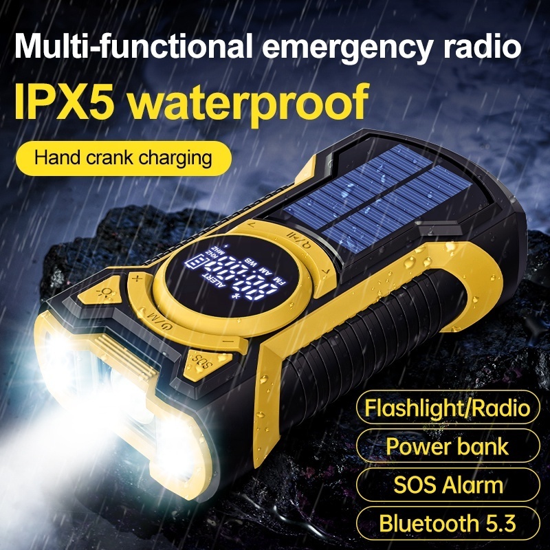 OEM Factory Portable Rechargeable Emergency Solar Hand Crank 5000mah WB/NOAA Radio with Phone Charger and AM FM Radio