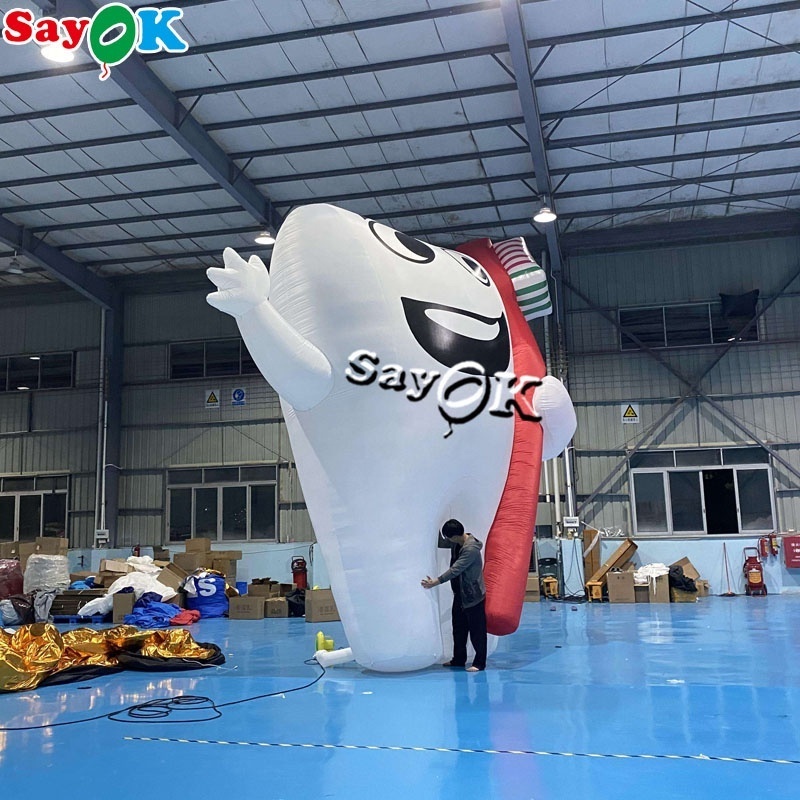 6m/20ft giant white inflatable tooth model with toothbrush for clinic advertising teeth